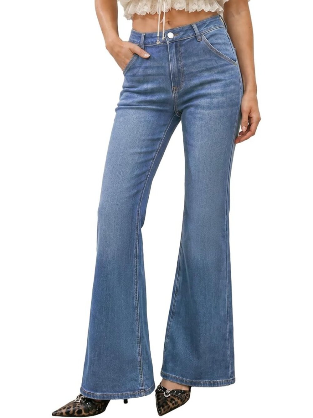 High-Waisted 4-Way Stretch Flare Jeans | Bell Bottom Denim Jeggings for Women